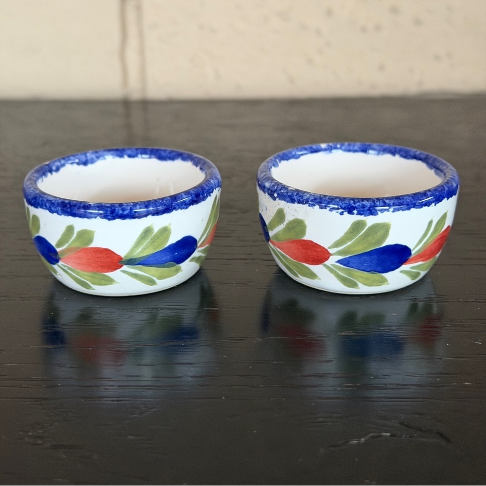 QUIMPER FRANCE Hen Riot HR Set Of 2 Finger Bowl Petite Floral Rare